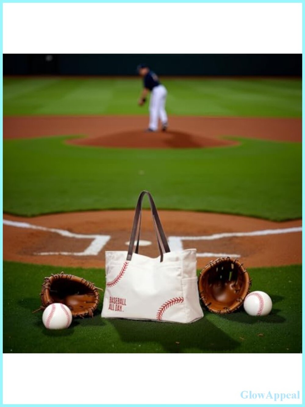 Canvas Baseball Mom Tote Bag with Pockets, Durable Utility Handbag, 17.5in - Picture 2 of 6